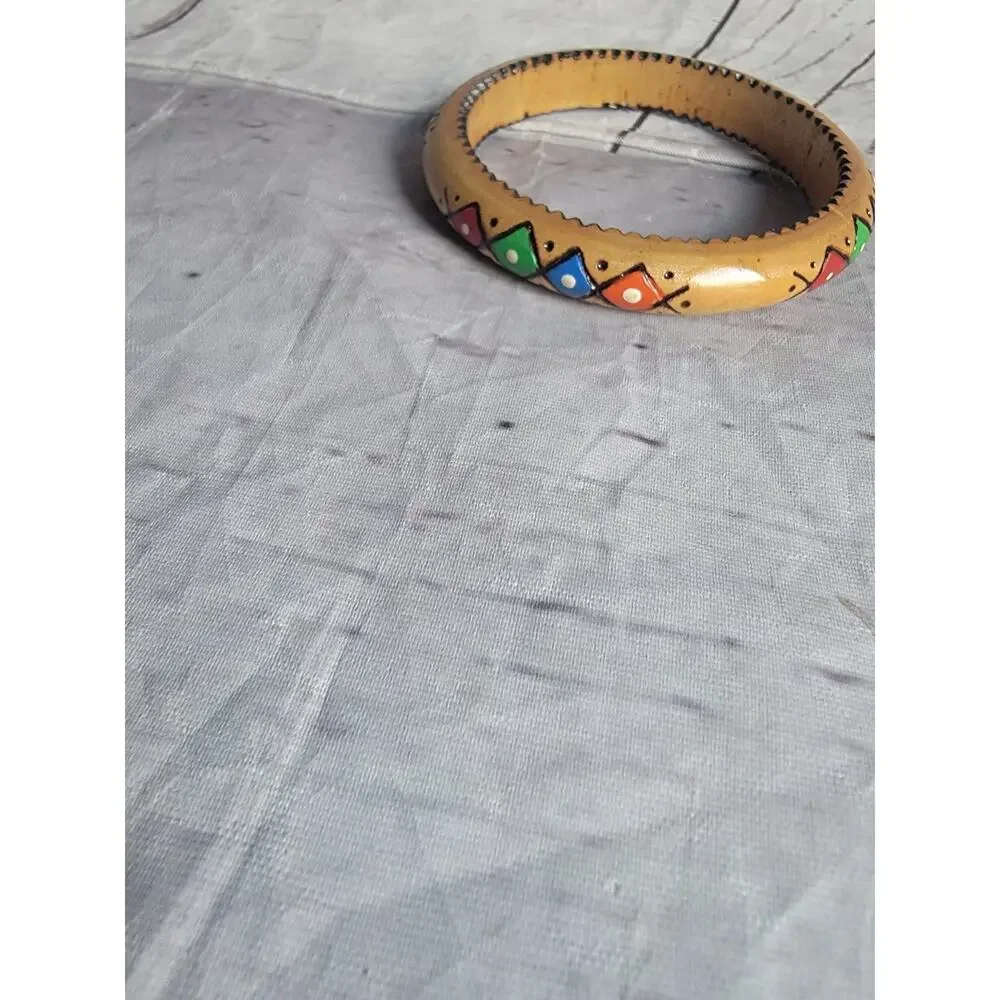 wooden bangle vibrant Color hand-painted geometric diamond